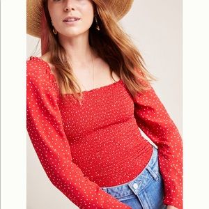 Anthropologie Smocked Polka Dot Blouse